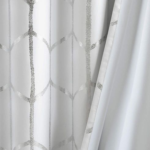 Intelligent Design Raina Total Blackout Metallic Print Grommet Top Single Curtain Panel Thermal Insulated Light Blocking Drape for Bedroom Living Room and Dorm, 50x84, White/Silver 1 Piece