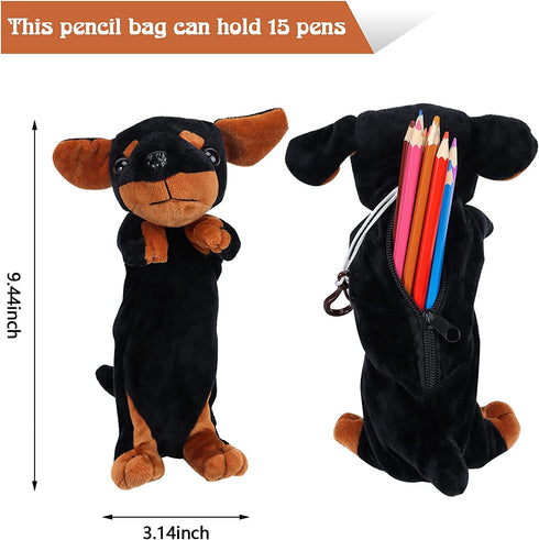 Ioffersuper 4Pcs Dog Puppy Pencil Bags Plush Animal Stationery Pouch Pencil Case Multi-Function Storage Zipper Bags for School Office Stationery Bags Girls Makeup Cosmetic Organizer,4 Styles