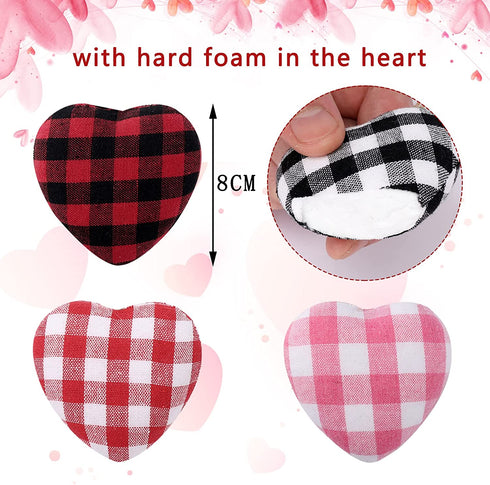 Whaline 24Pcs Valentine's Day Heart Ornaments Buffalo Check Heart Ornament 4 Designs Black Red White Pink Plaid Hanging Decorations for Wedding Anniversary Birthday Christmas Craft Gifts