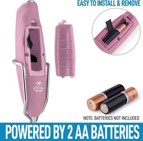 Zulay Pro Milk Frother Handheld With Upgraded Holster Stand - Powerful Coffee Frother Electric Handheld Mixer & Foam Maker - Battery Operated Frother For Coffee, Lattes, Matcha & More (Pink)