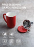 Sweese 203.104 Ceramic Tea Mug with Infuser and Lid, Single Cup Loose Tea Brewing System, Draw Your Own Design, 16 OZ, Red