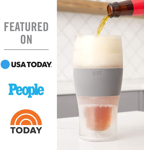 Host Freeze Beer Glass, Freezer Gel Chiller Double Wall Plastic Frozen Pint Glass, Set of One, 16 oz, Grey