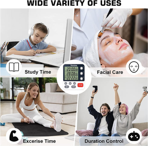 Digital Kitchen Timer 3 Channels Triple Timer Daul Timers Cooking Timer Magnetic Stopwatch Timer for Classroom Countdown Clock for Kid Large LCD Display Adjustable Volume Loud Alarm(Battery Included)