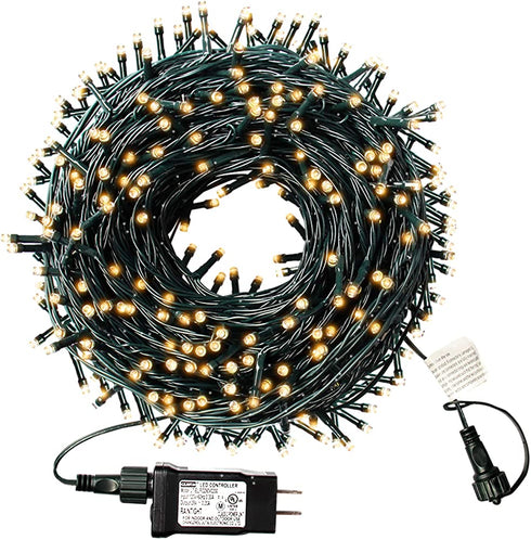 XTF2015 105ft 300 LED Christmas String Lights, End-to-End Plug 8 Modes Christmas Lights - UL Certified - Outdoor Indoor Fairy Lights Christmas Tree, Patio, Garden, Party, Wedding, Holiday (Warm White)