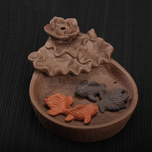 NewEGG Two Fishes Ceramic Purple Clay Smoke Backflow Incense Cone Sticks Burner Holder