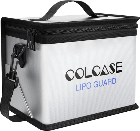 COLCASE Upgraded Fireproof Explosionproof Lipo Safe Bag for Lipo Battery Storage and Charging , Large Space Highly Sturdy Double Zipper Lipo Battery Guard (8.46x5.70x6.5 in)