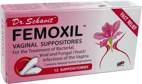 DR. SCHAVIT FEMOXIL Vaginal Suppositories - Natural Plant-Based Formula for The Treatment of Bacterial, Viral and Yeast Infection of The Vagina. Provides Fast Soothing Relief - pH Balance and Health