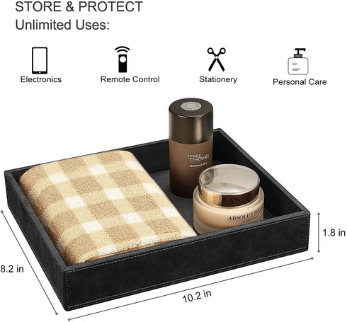 SITHON Valet Tray Desk Organizer, PU Leather Catchall Tray Bedside Vanity Tray Nightstand Caddy Coin Box Key Jewelry Storage Organizer, Black