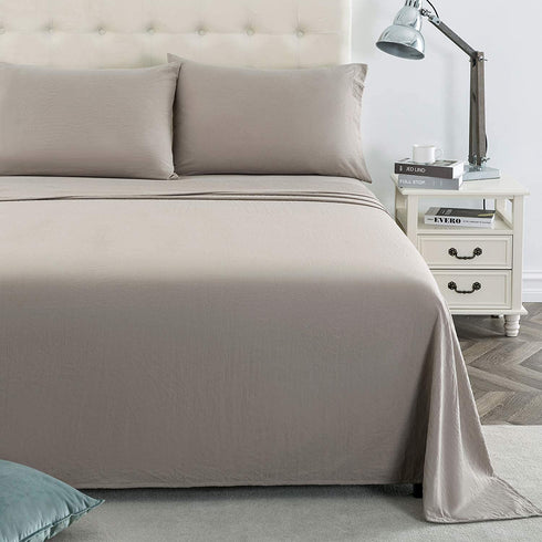 Full Size Sheets ,2400 Thread Count Soft Deep Pocket Microfiber Sheets, 4 Pieces Taupe Bedding Sheets & Pillowcases