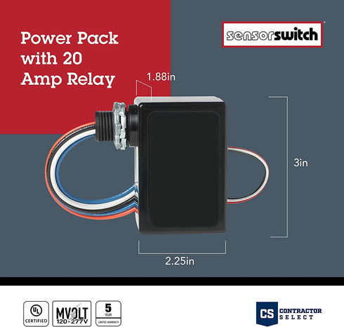 Sensor Switch PP20 Contractor Select Power Pack Relay Circuit Protection 120/277 VAC, Black