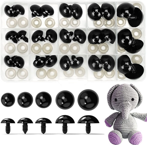 Safety Eyes for Amigurumi Crochet 30PCS 16-24 mm, Plastic Black Large Safety Doll Eyes Stuffed Animal Eyes Craft Crochet Eyes for DIY of Puppet, Bear, Toy Doll Making Supplies
