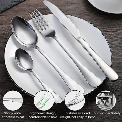 24-Piece Silverware Set with Steak Knives, Premium Stainless Steel Flatware Set for 4, Elegant Cutlery Utensil Sets, Tableware Set Include Knives Forks Spoons, Mirror Polished& Dishwasher Safe
