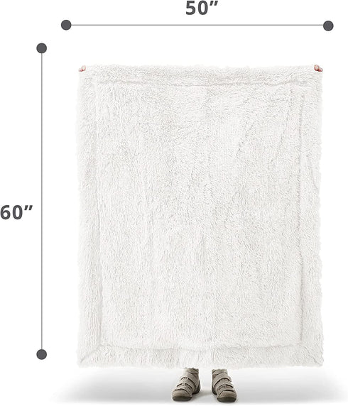 Hyde Lane White Fluffy Throw Blanket for Couch ?2 Way Reversible Ultra Soft Long Faux Fur Fuzzy Plush Blankets for Home?As A Gift for Women -50x60 Ivory