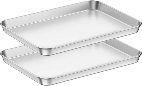 Baking Sheets 2 Pieces, Bastwe Cookie Sheets Set of 2 Stainless Steel Baking Pans Toaster Oven Tray Pans, Rectangle Size 12 × 10 × 1 inch, Rustproof & Healthy & Easy Clean & Dishwasher Safe