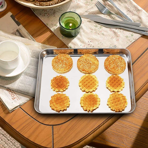 Baking Sheets 2 Pieces, Bastwe Cookie Sheets Set of 2 Stainless Steel Baking Pans Toaster Oven Tray Pans, Rectangle Size 12 × 10 × 1 inch, Rustproof & Healthy & Easy Clean & Dishwasher Safe