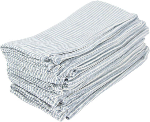 INFEI Narrow Striped Linen Cotton Dinner Cloth Napkins - Set of 12 (40 x 40 cm) - for Events & Home Use (Blue)