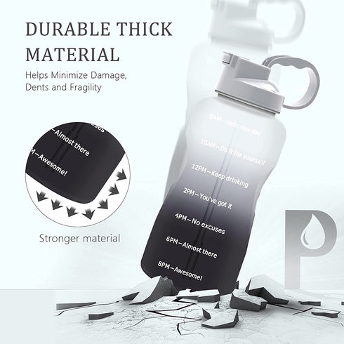 Podocarpus Water Bottles with Times to Drink, 64/128OZ Gallon Water Bottle with Straw & Wide Mouth, BPA Free Durable Reusable Perfect for Gym Sports Outdoor White/Gray, Motivational Water Bottle