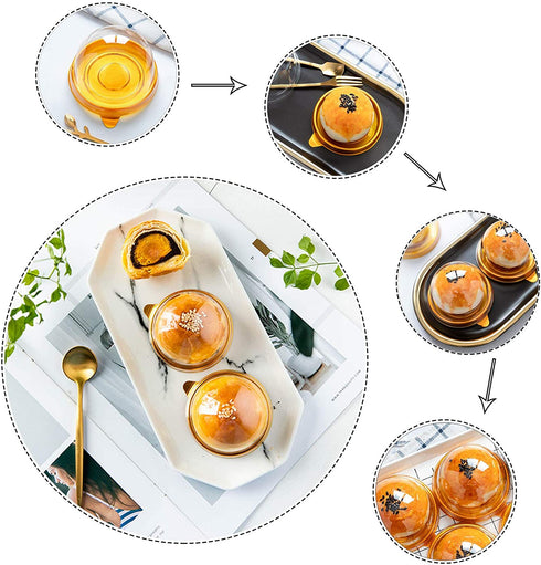 100 PCS Clear Plastic Mini Cupcake Box Round Cupcake Mooncake Dessert Container Box Cookies Muffins Dome Box for Weddings Birthdays and Other Holiday Parties Gift Box (Gold)