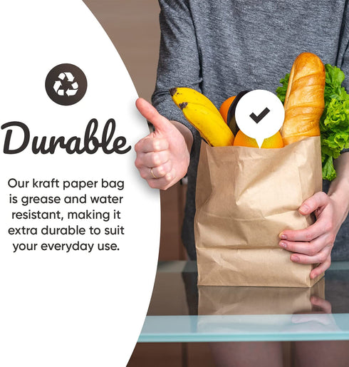 Paper Lunch Bags - Set Of 100 Brown Paper Bags, Greaseproof Paper Bags, Kraft Paper Bags, Waxed Lined Lunch Bags, Goody Brown Lunch Bags, Paper Bags Lunch, Reusable Packaging Bags For Small Business
