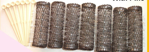 2 Packs (14 total) MEDIUM BRUSH ROLLERS & PINS Hair Curlers Bristles 2 1/2"x 3/4" NEW