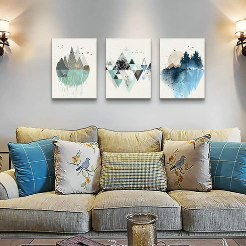 Abstract Mountain in Daytime Canvas Prints Wall Art Paintings Abstract Geometry Wall Artworks Pictures for Living Room Bedroom Decoration, 12x16 inch/piece, 3 Panels Home bathroom Wall decor posters