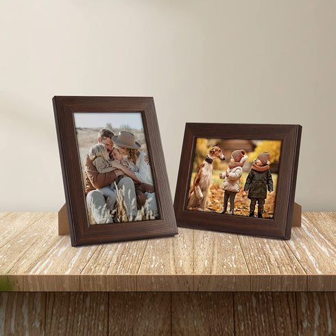 CRUGLA 5x7 Picture Frame Set, Family Brown 5 by 7 Photo Frames for Wall Mounting Tabletop Desktop, 6 Packs