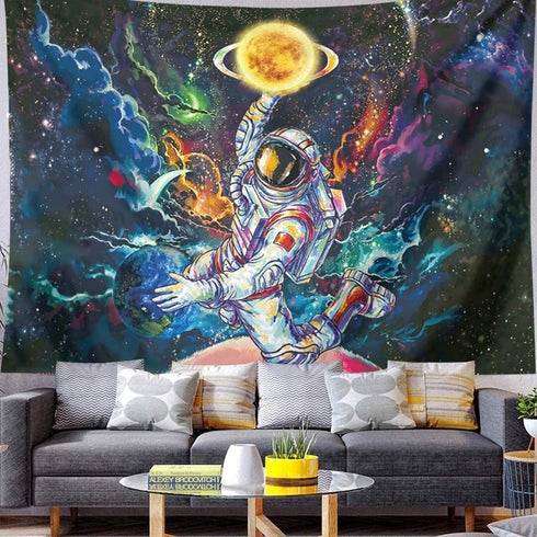 Trippy Astronaut Tapestry Blacklight Space Tapestry Posters For College Dorm,Cool Spaceman On Fantasy Universe Planets Galaxy Sky Tapestry Mens Guys Poster Tapestries For Bedroom Cool Room Decor.