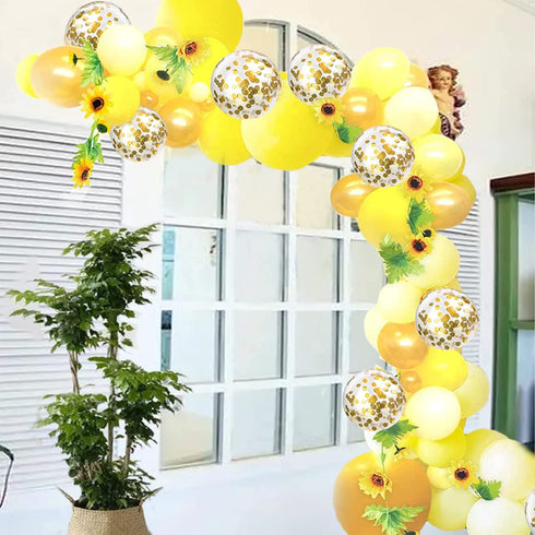 LEVSUPTY 108Pcs Sunflower Yellow Balloons Garland Arch Kit, Yellow White Gold Confetti Latex Balloons and Sunflower Vine for Baby Shower Sunflower Birthday Bee Theme Party Wedding Decorations