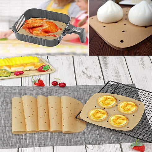 Seanonwly 200PCS Air Fryer Liners Perforated Parchment Paper Sheets Air Fryer Parchment Paper Liners for Air Fryer Toaster Oven,Streamer,Pans