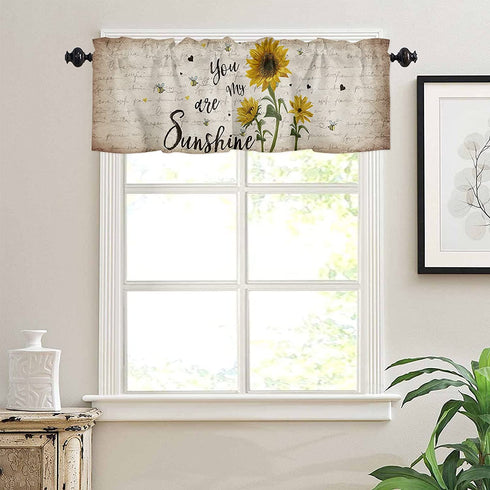 Sunflowers Curtain Valance for Windows/Living Room/Kitchen/Bathroom/Farmhouse, You are My Sunshine Vintage Newspaper Short Rod Pocket Tier Curtain Rustic Retro Window Curtain Treatment, 1 Panel 54x18