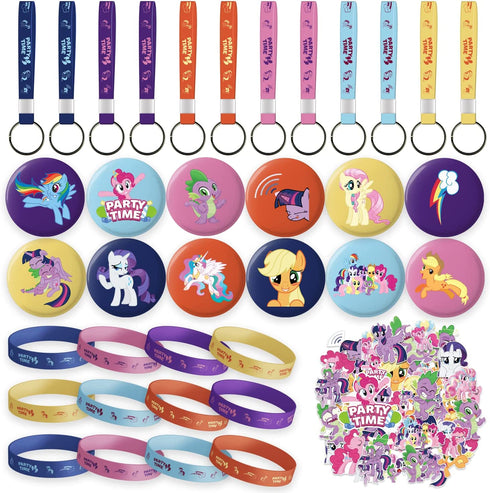 My Little Pony Birthday Party Supplies, My Little Pony Party Supplies, My Little Pony Party Favors Includes 12 Bracelets,12 Button Pins,12 Keychain, 50 Stickers for My Little Pony Party