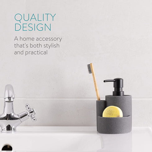 Navaris Dish Soap Dispenser and Caddy - Kitchen Soap Dispenser with Sponge Tray and Brush Holder - Sink Organizer Liquid Soap Pump for Countertop