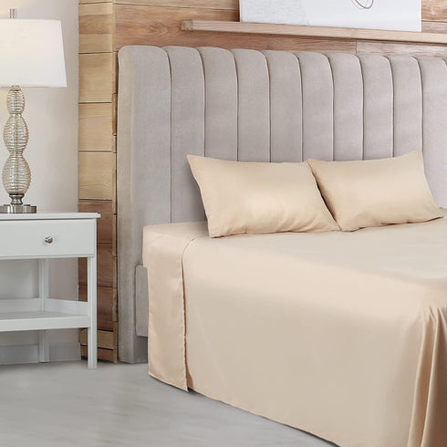 GREEN LIFESTYLE Smooth and Silky Feel Microfiber King Bed Sheet Set 1800 Thread Count Super Soft, Breathable, Wrinkle and Stain Resistant Fabric 4 Piece Beige