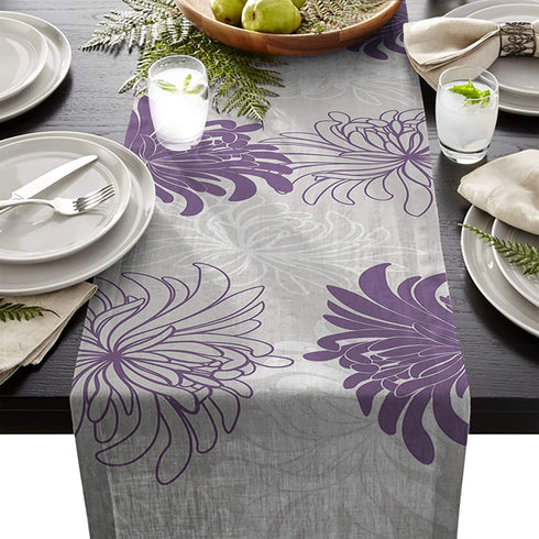 Dinning Table Runners Dahlia Pinnata Flower Turquoise Purple and White Farmhouse Decoration, Birthday Weekend Party, Wedding Table Runner 13 x 70 Inches