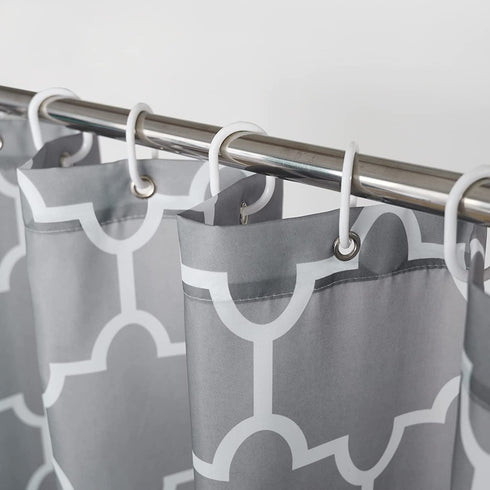 Xikaywnt Geometric Shower Curtain for Bathroom - Fabric Textured Moroccan Waterproof Bathroom Curtain with 12 Hooks, 70 x 72 Inch Grey