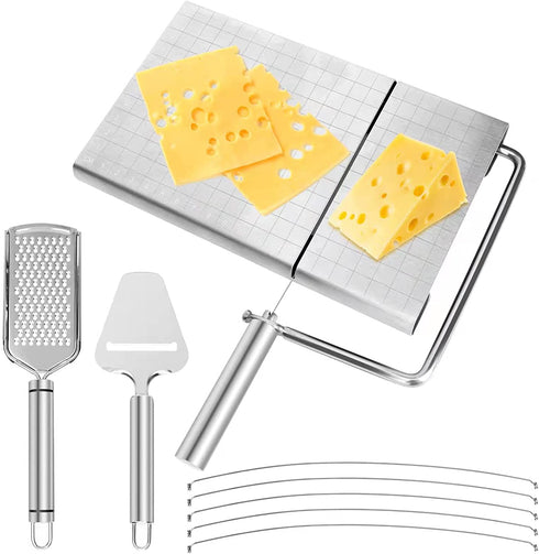 Cheese Slicer Stainless Steel,CANYUWCI Cheese Planer, Grater, Slicer Set with Accurate Size Scale, 5 Replaceable Wires Cheese Cutter, Butter, Half-Hard & Soft Food