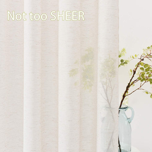 FMFUNCTEX Linen-Blend Sheer Curtains for Living Room 63-inch Long Vintage Flax Window Drapes for Farmhouse Bedroom Rod Pocket 52" Wide Set of 2 Natural