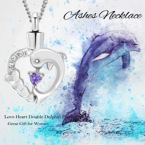Yinplsmemory Dolphin Heart Cremation Urn Necklace for Ashes for Women Memorial Keepsake Pendant Necklace