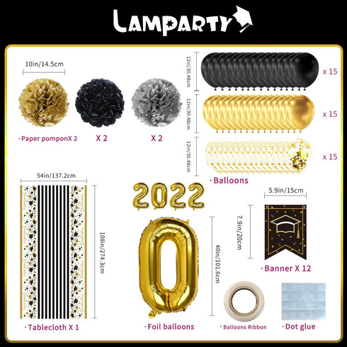 2022 Graduation Party Supplies: it Includes Banner Garland, Graduation Tablecloth, Paper Flowers, 2022 aluminum film Balloons and Confetti Balloon which can be used for Graduation Party Decorations in University, High School and Primary School