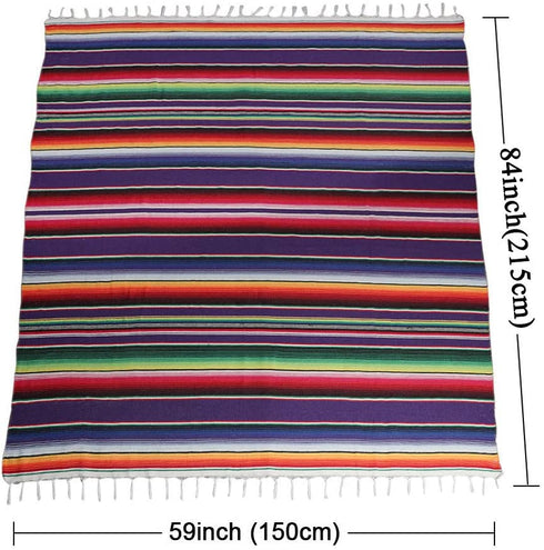 OurWarm Mexican Serape Tablecloth Fringe Cotton Mexican Blanket, Handwoven Fiesta Tablecloth for Mexican Party Cinco de Mayo Decorations, 84 x 59 Inch