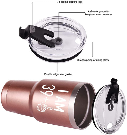 39 Plus One Middle Finger Mug Tumbler for Men Women, Funny Turning 40 Years Old Bday Tumbler Idea for Wife Friends Sister Coworker, 30 Oz Stainless Steel Insulated Travel Tumbler, Rose Gold