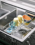 Telescopic Sink Caddy Sponge Holder, Expandable 13-3/4" to 18" Kitchen Sink Organizer with Dish Clothes Hanger for Brush Dishwashing Liquid, Over Sink Rack Rustproof & Non-Slip, Stainless Steel