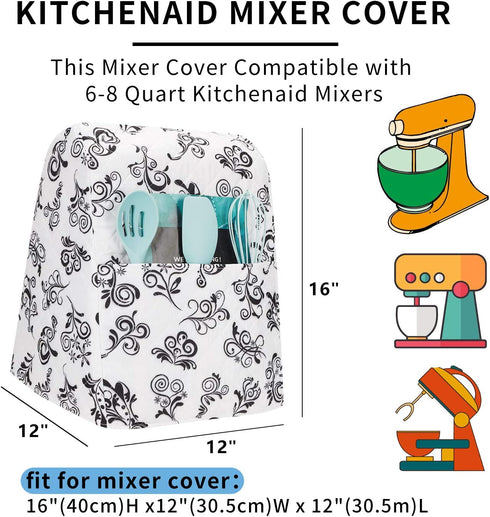 Stand Mixer Cover with Pocket Compatible 4.5-6 Quart Kitchen Aid Mixer, Mixer Covers Fits All Tilt Head & Bowl Lift Models, Kitchen Small Appliance Cover JJZ584
