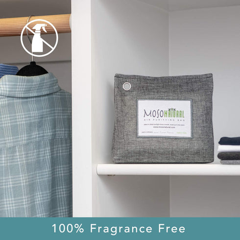 MOSO NATURAL: The Original Air Purifying Bag. 300g Stand Up Design. For Closets, Bathrooms, Pet Areas. An Unscented, Chemical-Free Odor Eliminator (Charcoal)