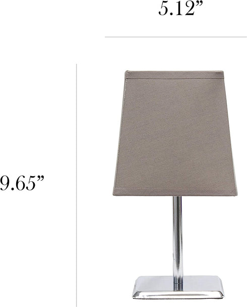 Simple Designs LT2062-GRY Mini Chrome Squared Empire Fabric Shade Table Lamp, Gray