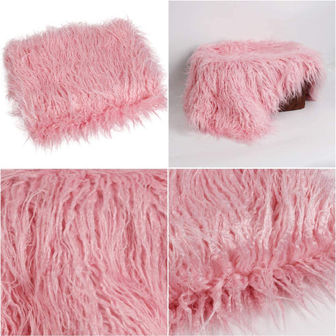 4 Pcs Newborn Photography Props Outfits- Baby Long Ripple Wrap and Toddler Swaddle Blankets Photography Mat with Cute Headbands for Infant Boys Girls(0-12 Months) (Pink)