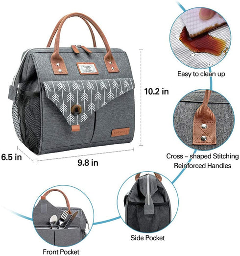 Lekesky Lunch Bag for Women Insulated Lunch Box Leakproof Lunchbox for Adult Work, Grey