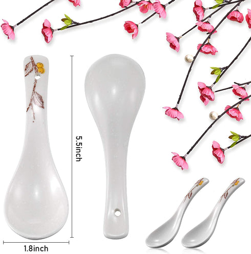 Newtay 6 Pieces Japanese Retro Soup Spoons Ceramics Soup Spoons Japanese Style Rice Spoon Flatware Asian Chinese Serving Spoons Appetizers Tableware Meal Partner for Tasting