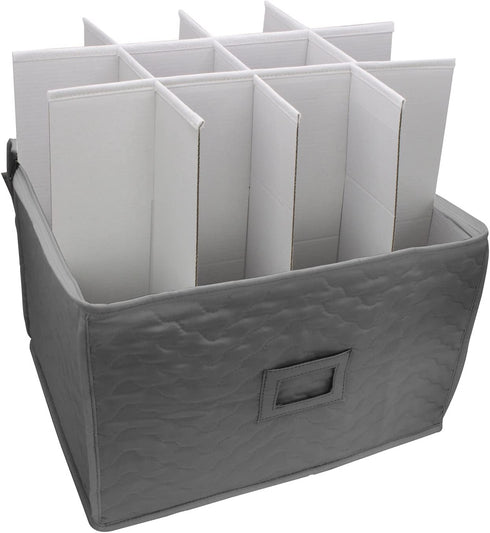 Sorbus Stemware Storage Chest - Deluxe Quilted Case with Dividers - Service for 12 - Great for Protecting or Transporting Wine Glasses, Champagne Flutes, Goblets, and More (Storage Glass - Gray)