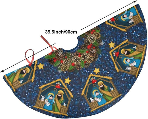 ALASFC Christmas Tree Skirt 35.5 Inch,Nativity Stable Scene Print Rustic Xmas Tree Holiday Decorations